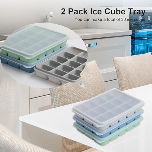 Ice Cube Trays, Green+Blue+Grey, Set of 3