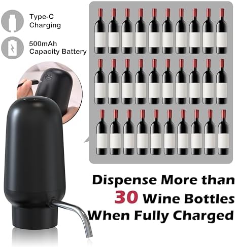Wine Dispenser, Wine Opener Electric Rechargeable, Foil Cutter and Vacuum Wine Stoppers - 4 in 1 Wine Set, Gift Idea for Chirsitmans, Valentine, Housewarming, Birthdays, Arthritis