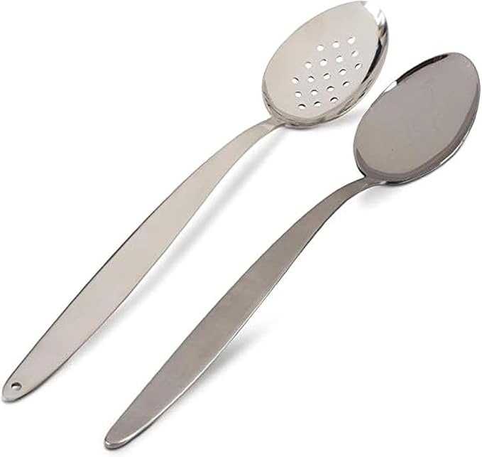 Chef Kunz Spoon XL | Pack of 2 | 12 inch 18/10 Stainless Steel | Large Cooking, Basting, Plating, Quenelle and Serving Spoon | Chef Spoons with Ergonomic Long Handle