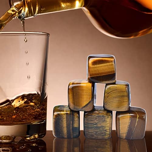 Whiskey Stones Chilling Crystal Ice Cubes for Drinks Tiger Eyes Whiskey Rocks 0.7-0.8" Wine Cubes Gifts for Women Set of 6