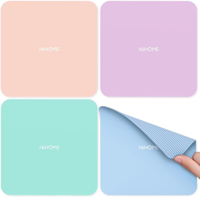 NiHome Silicone Jar Opener Gripper Pads, 6 In for Seniors, Macaron, 4PC | Textured Back for Superior Grip on Stubborn Lids, BPA-Free Food-Grade, Heat Resistant, Dishwasher Safe, Rounded Square