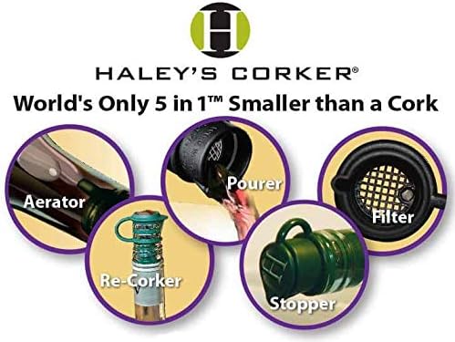 Haley's Corker 30065 5-in-1 Wine Aerator, Stopper, Pourer, Filter and Re-Corker, 5 Pack, Standard, Black