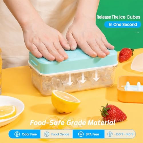 PHINOX Ice Cube Tray with Lid and Bin, Easy Release 84 Cubes for Freezer