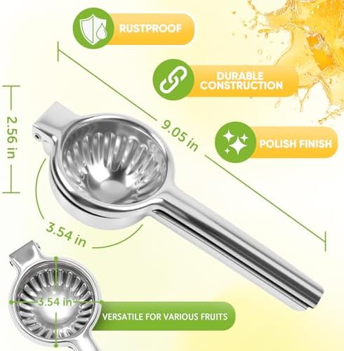 Lemon Squeezer Extra Large, Lemon Squeezer Juicer Stainless Steel, Heavy Duty Manual Citrus Juicer Hand Press, Kitchen Tools Lime Squeezer Bar Tool, Easy to Clean Metal Lemon Hand Press