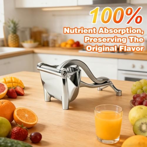 Manual Juicer, Hand Press Lemon Squeezer & Citrus Press - Upgrade Aluminum Alloy Fresh Fruit Juice Extractor, Ergonomic Grip Heavy Duty Manual Juicer, Effortless & Easy to Clean Kitchen Tool (Silver)