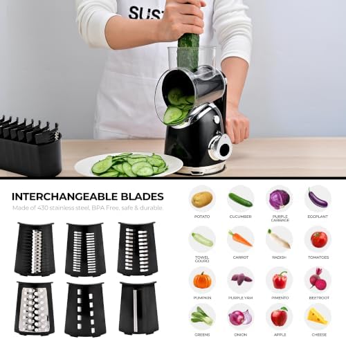 SUSTEAS Rotary Cheese Grater Hand Crank, Kitchen Shredder Vegetable Slicer