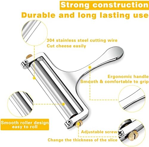 TOPULORS Cheese Slicer Stainless Steel Wire Cheese Cutter Slicer for Mozzarella, Cheddar, Gouda, And More Block Cheese - Heavy Duty Slicer With Extra Replacement Cutting Wir