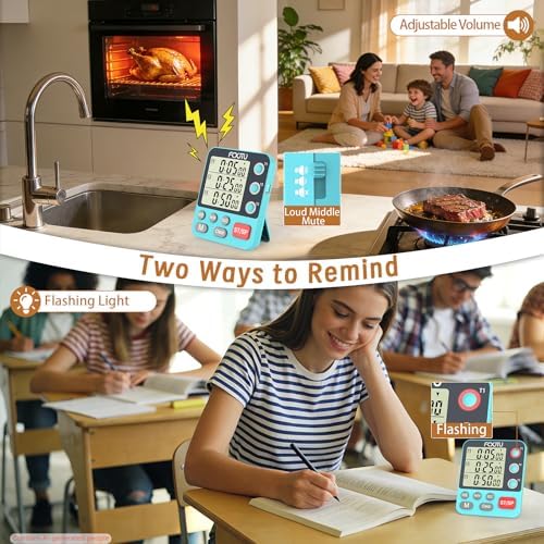 Digital Dual Kitchen Timer, Multi-Channel Magnetic Countdown for Cooking