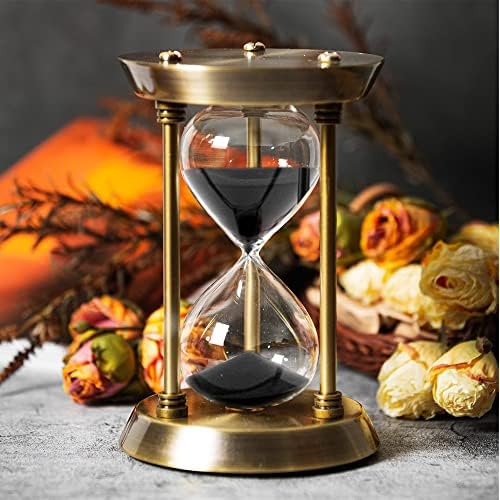 AKAKA MUNING 60 Minute Hourglass Sand Timer Metal Frame Bronze, Black Sand