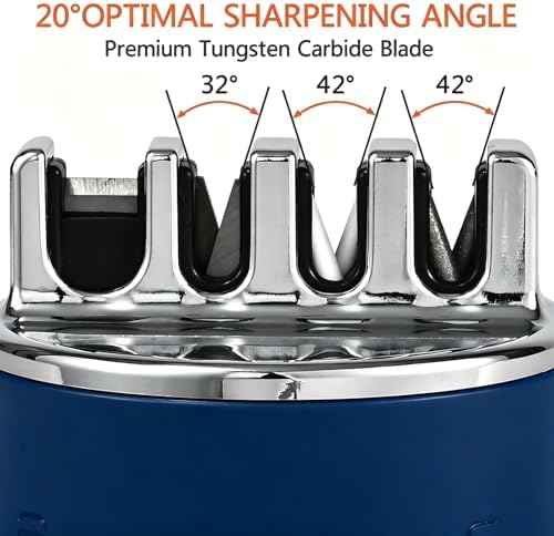 VIRO Compact Suction Kitchen Chef Knife Scissors Sharpener for Straight & Serrated Knives, 4-Stage Knife Sharpening Tool Helps Repair and Restore Blades, Blue
