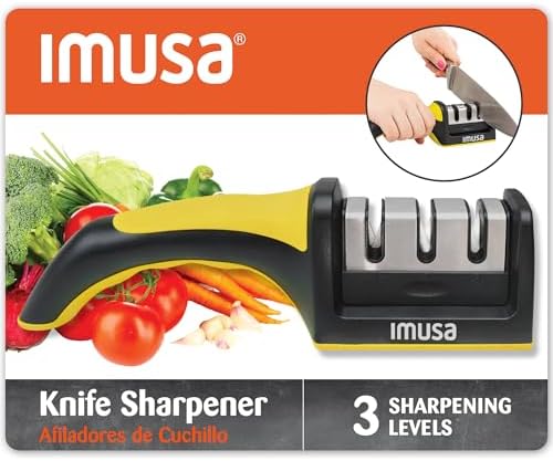 IMUSA Kitchen Knife Sharpener, Manual, Coarse to Fine, Non-Slip Base