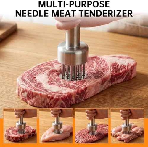 2Pcs Meat Tenderizer Tool Set - Stainless Steel Needle Tenderizer & Dual Sided Meat Hammer, Meat Pounder Flattener Chicken, Meat Beater for Steak & Beef, Chicken Pounder Kitchen Mallet for Cooking