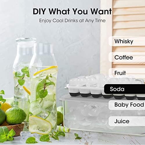 DOQAUS Ice Cube Tray with Lid and Bin, 4 Pack Silicone Plastic Iced Cubes Trays for Freezer with Box/Container, Stackable with Storage Ices Bucket, Tong, Scoop, for Baby Food, Cocktail, Coffee