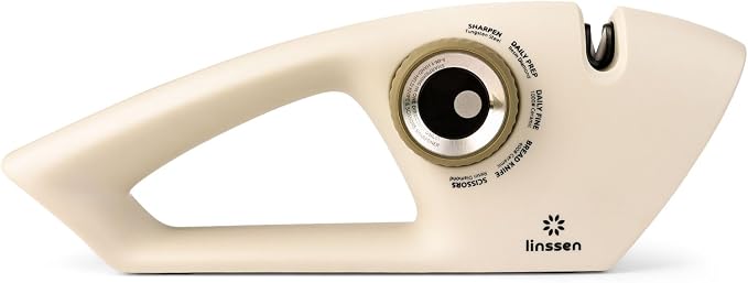 Knife Sharpener with Adjustable Knob, 5-Stage Handheld Premium Kitchen Knife Sharpener Tool, Diamond/Ceramic/Steel Sharpening Stone for Pocket Knives, Chefs & Serrated Knives, Scissors, White
