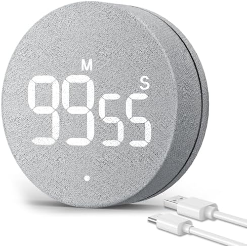 AVINIA Desk Timer for Productivity Magnetic Digital Kitchen Timer Rechargeable Fabric Mesh Cover 99 Mins Countdown/Count Up Stylish Efficana Konah Home Timmer for Cooking (Fabric Gray)