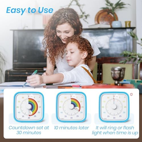 Yunbaoit Rainbow Visual Timer for Kids, 60-min Countdown Timer, Blue
