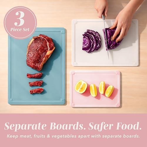 COOK WITH COLOR Extra Large Cutting Board Set, Jumbo-Sized Boards with Rubber Border for Enhanced Cooking Experience, 3-Piece, Teal