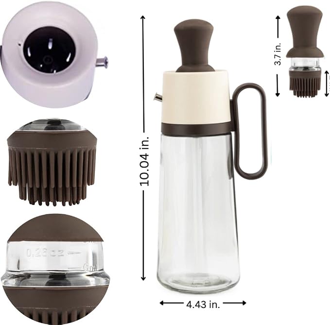 3-in-1 Olive Oil Dispenser Bottle for Kitchen with Brush and Straw Cleaner. Pour, Drizzle or Brush Vinegar, Soy Sauce and Cooking Oil Container. 18.6oz Glass Oil Cruet/Leakproof Spout (Brown)