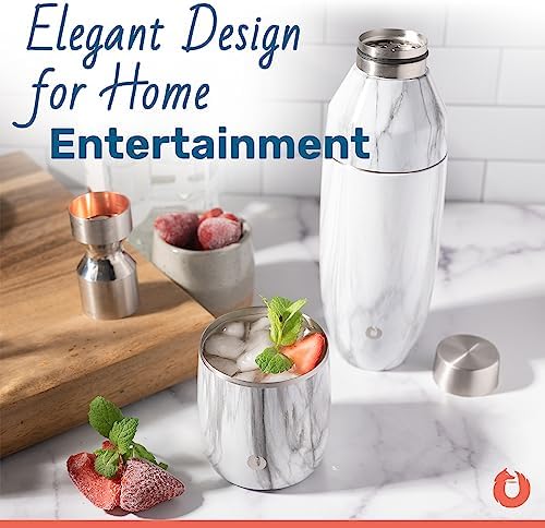 SNOWFOX Premium Vacuum Insulated Stainless Steel Cocktail Shaker, Home Bar Accessories, Elegant Drink Mixer, Lid With Jigger & Built In Strainer, Gold, 22oz.