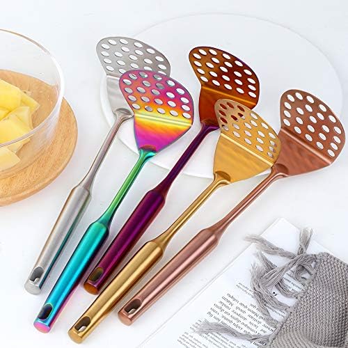 Stainless Steel Potato Masher for Non-Stick, Sturdy and Durable Whole Shaped Food Masher Hand Kitchen Aid, Avocado Masher Kitchen Tool Dishwasher Safe (11.4 in, Silver)