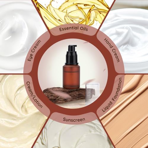 Segbeauty 1oz Frosted Glass Pump Bottle Dispenser Refillable, Pack of 3 Red Empty Small Lotion Bottle Travel Size Makeup Pump Dispensers, 30ml Leak Proof Glass Travel Bottles for Toiletries