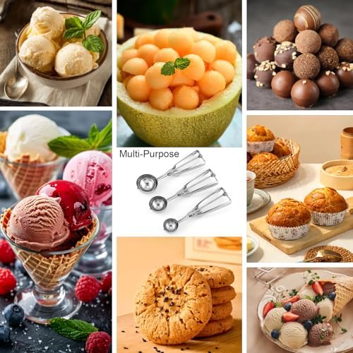 Cookie Scoop Set 3Pcs 18/8 Stainless Steel for Ice Cream & Dough Gift Box