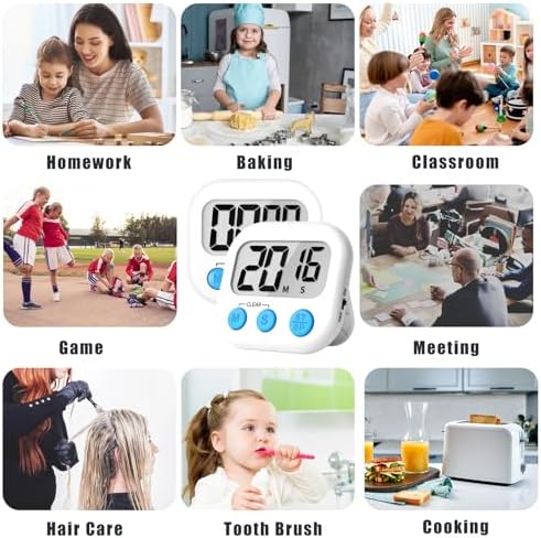 ZILLEEN Digital Kitchen Timers for Cooking Kids White 12 Pack