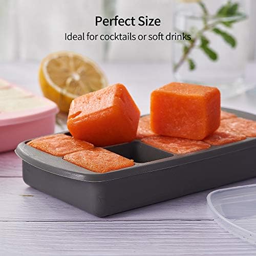 ZEROBOX Ice Cube Trays with Lids - Easy Release Silicone Ice Trays - Flexible 10 Square Cubes per Tray Ice Molds for Chilled Drinks, Whiskey & Cocktails - Stackable, Dishwasher Safe, BPA Free, Grey