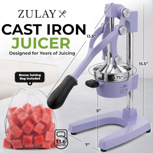 Zulay Kitchen Cast Iron Juicer - Heavy Duty Orange Juicer with Detachable Strainers for Easy Cleaning, Citrus Press for Citrus Fruits, Perfect for Bartenders, Juice Lovers & Health Enthusiasts