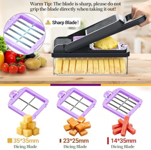 15-in-1 Vegetable Chopper 10 Blades, Veggie Cutter with Handle, Black/Purple
