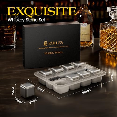 Kollea Whiskey Stones 8-Pack Stainless Steel Chilling Rocks Set, Silver