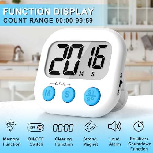 ZILLEEN Digital Kitchen Timers for Cooking Kids White 12 Pack