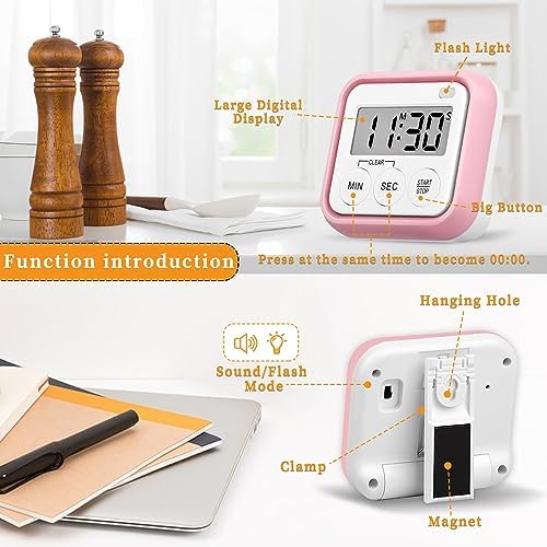 Timer, Kitchen Timers for Cooking Classroom Timer for Kids Teachers Magnetic Digital Timers 4 Pack, Pink