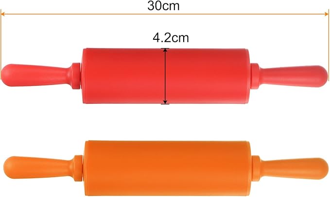 HARFINGTON Silicone Rolling Pins for Baking 12 Inch Non Stick Rolling Pin Small Roller Playdough Rolling Pins for Dough Pizza Pastry Fondant Kitchen, Red & Orange