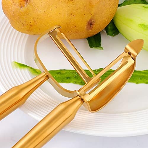 Color ME! 188 Stainless Steel Swivel vegetable peelers Y-Shaped and P-Shaped Potato Peelers with Potato Eye Remover kitchen peeler for fruits, Cucumber, carrot, Dishwasher Safe(2pcs)(Gold)