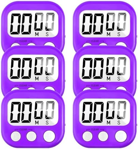 AOUCE Digital Kitchen Timers for Cooking, Timer for Kids 6 Pack Purple