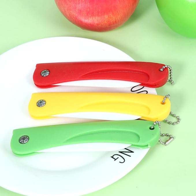 BESTOYARD Foldable Ceramic Fruit Knife Set of 3 4.33 Inch Portable Paring Knives with Protective Covers for Fresh Fruit Cutting and Household Kitchen Use