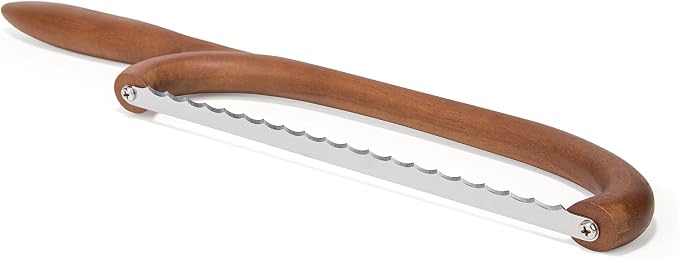 Nambé x Tom Papa Breaking Bread Serrated Knife, Handcrafted Stainless Steel Blade with Acacia Wood Handle - Long 17" Bread Cutting Knife with Protective Sleeve for Baking & Serving
