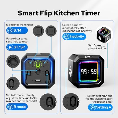 Kitchen Timer Visual Timer for Kids Color Display Gravity Sensor Cube