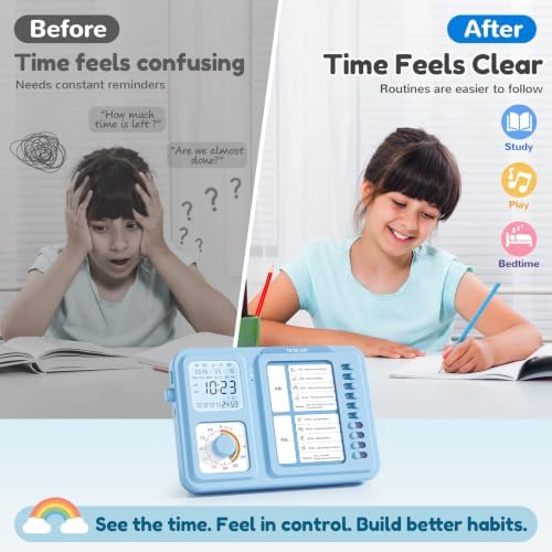 3-in-1 Visual Timer for Kids, Chore Chart for Kids, Visual Schedule（Blue）