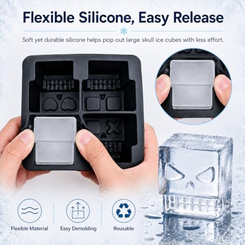 2 Pack Skull Ice Cube Trays, 2 Inch Silicone Molds