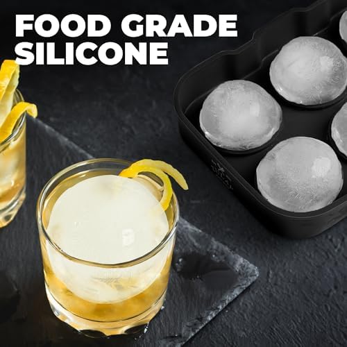 Zulay Kitchen Silicone Ice Cube Trays Set of 2 - Large Square Ice Cube Molds and Sphere Ice Ball Maker with Lid - Reusable Ice Mold For Whiskey, Cocktails, Bourbon (Black)