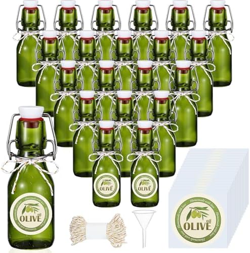 Queekay 20 Pack Mini Swing Top Glass Bottles with Labels