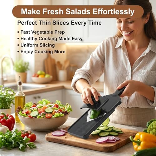 Mandoline Slicer for Kitchen, Multifunctional V-Blade Vegetable Mandoline Slicer with Hand Holder Handheld Potato Cucumber Cabbage Shredder Food Slicer- for Potatoes, Onion