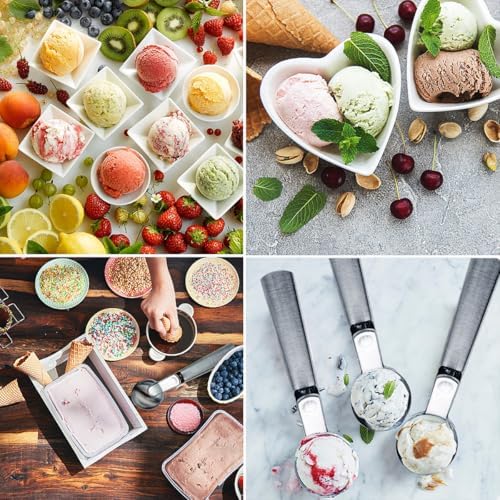 Ice Cream Scoop,Portable Stainless Steel Ice Cream Scoop with Trigger and Comfortable Handle,Icecream Scoop Spoon Perfect for DIY Ice Cream,Fruit,Cookie (golden)