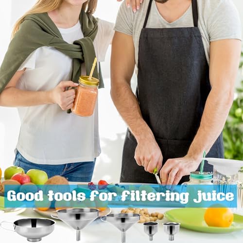 20 Pcs Canning Funnels Stainless Steel Wide and Narrow Mouth Strainer for Regular Mason Jar Filling Kitchen Use with Mesh Filter Brush Hook Metal Food Funnel Supplies Kit