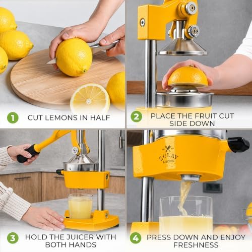Zulay Kitchen Cast Iron Juicer - Heavy Duty Orange Juicer with Detachable Strainers for Easy Cleaning, Citrus Press for Citrus Fruits, Perfect for Bartenders, Juice Lovers & Health Enthusiasts