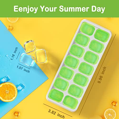 Ice Cube Tray, Silicone Ice Tray with Stackable and Spill-Resistant Lid, Easy Release Ice Cube Trays for Freezer, BPA Free Reusable Ice Trays for DIY Flavor (2 Green)