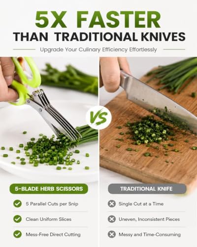 5 Blade Multi Layer Stainless Steel Herb Kitchen Scissors Food Fast Slicing