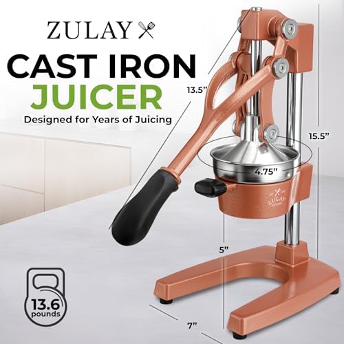 Zulay Kitchen Cast Iron Juicer - Heavy Duty Orange Juicer with Detachable Strainers for Easy Cleaning, Citrus Press for Citrus Fruits, Perfect for Bartenders, Juice Lovers & Health Enthusiasts